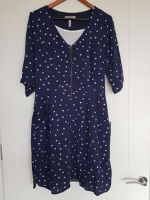 Navy polka dot Bravissimo V-neck, viscose dress, Size 16