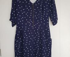 Navy polka dot Bravissimo V-neck, viscose dress, Size 16