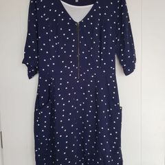 Navy polka dot Bravissimo V-neck, viscose dress, Size 16