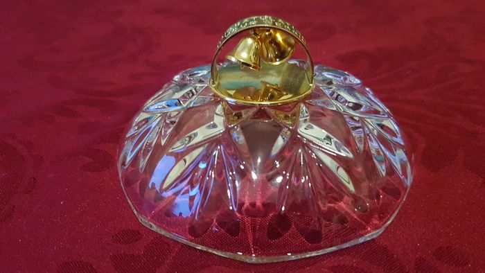 Killarney Crystal Cut Crystal Glass Congratulations On Your Wedding Lidded Jewelry Dish / Bowl With 22 Carat Gold Cover Handle and Footed Base Finishing Made In I