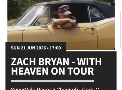 Zach Bryan tickets x 2 Cork 21st June