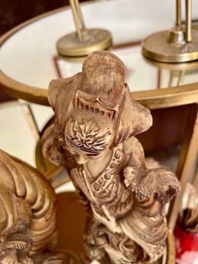 Vintage Oriental Resin Sculptured Figures Traditional Attire 1970s