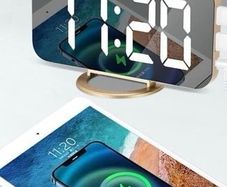 Mirror Alarm Clock,Digital Alarm Clock Large 6.5" LED Display with Light Sensing Dimming Mode,Adjustable Brightness,2 USB Charging Ports