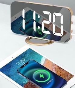 Mirror Alarm Clock,Digital Alarm Clock Large 6.5" LED Display with Light Sensing Dimming Mode,Adjustable Brightness,2 USB Charging Ports