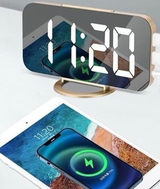 Mirror Alarm Clock,Digital Alarm Clock Large 6.5" LED Display with Light Sensing Dimming Mode,Adjustable Brightness,2 USB Charging Ports