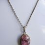 Vintage Sterling Silver 925 PINK OVAL CRYSTAL PENDANT NECKLACE Pea Chain traditional necklace length 20" - 14,8g Image 4