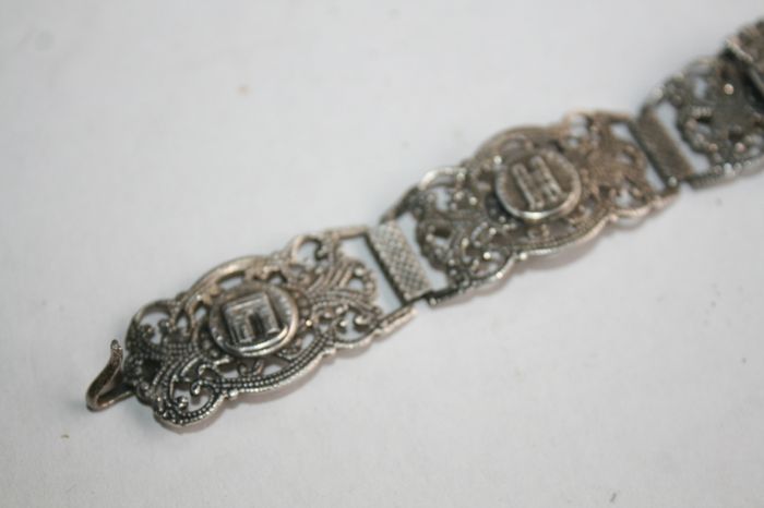 Vintage Turkish Silver Filigrane Depose Paris Souvenir Bracelet 8"