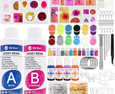Epoxy Resin Kit for Beginners - Epoxy Resin Jewellery Making Starter Kit with Silicone Mold, Resin Pigment, Gold Flakes, Measuring Cup,Coating and Casting Art Resin