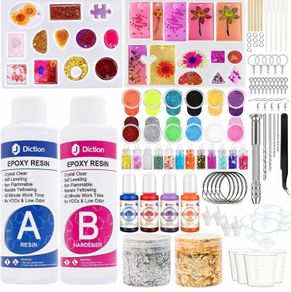 Epoxy Resin Kit for Beginners - Epoxy Resin Jewellery Making Starter Kit with Silicone Mold, Resin Pigment, Gold Flakes, Measuring Cup,Coating and Casting Art Resin