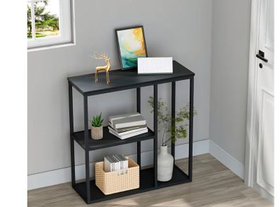 Black console unit with shelves