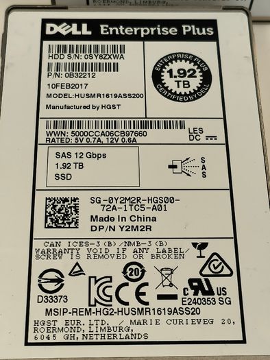 Dell Enterprise Plus 1.92tb Sas 12gbps Ssd Husmr1619ass200 P/n: 0b32212/ Tested