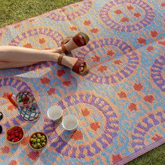 Outdoor Rug | Woven Waterproof Plastic, Lightweight Mat with Geometric Pattern | For Garden, Patio, Decking, Bathroom, Utility, Picnic Folds Away for Easy Storage 180 x 120cm