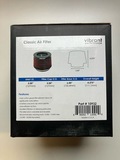 Air Filter Shorty Vibrant Performance 5"