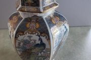 Japanese hand-decorated  Japanese Porcelain Meiji Style Peacocks Vase Urn With Gilt Domed Lid