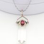 Clear Quartz & Garnet Point 925 Silver Necklace Image 6