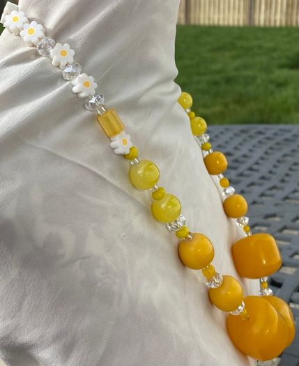 NEW Handmade Yellow Marshmallow 1930s Bead Necklace by Irish Designer helenrose