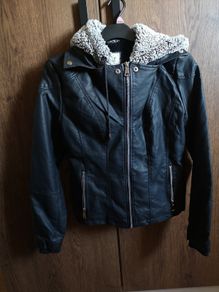 Faux Leather jacket size M with removable hood