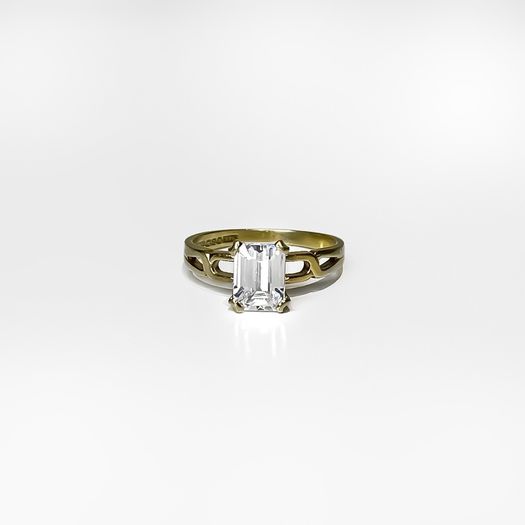 9ct Yellow Gold Emerald Cut CZ Solitaire Ring