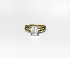 9ct Yellow Gold Emerald Cut CZ Solitaire Ring
