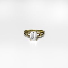 9ct Yellow Gold Emerald Cut CZ Solitaire Ring