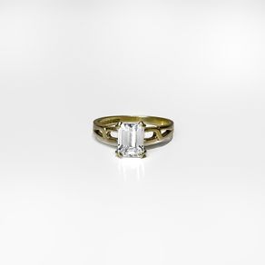 9ct Yellow Gold Emerald Cut CZ Solitaire Ring