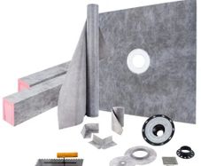 Shower Curb Kit, 48"x48" Watertight Shower Curb Overlay with 4\" PVC Central Bonding Flange, 4\" Stainless Steel Grate