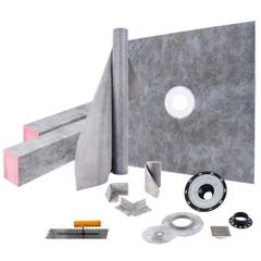 Shower Curb Kit, 48"x48" Watertight Shower Curb Overlay with 4\" PVC Central Bonding Flange, 4\" Stainless Steel Grate