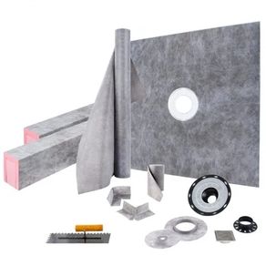 Shower Curb Kit, 48"x48" Watertight Shower Curb Overlay with 4\" PVC Central Bonding Flange, 4\" Stainless Steel Grate