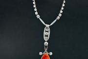Antique Edwardian Fire Opal &amp; Diamond Necklace