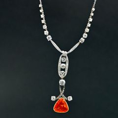Antique Edwardian Fire Opal & Diamond Necklace