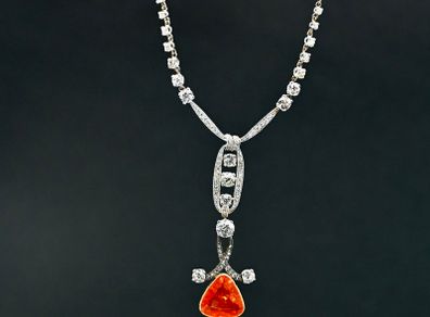 Antique Edwardian Fire Opal & Diamond Necklace