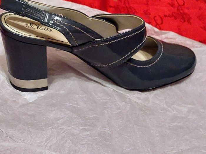 S Oliver Grey Patent Quirky Sling back Shoes