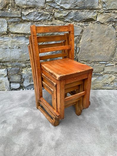 Set of 3 antique Oak childs chairs.