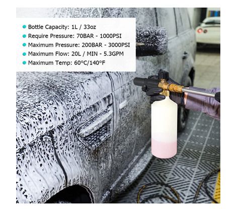 Adjustable Foam Lance 1L Bottle Snow Foam Nozzle Injector Soap Foamer for Car Washer