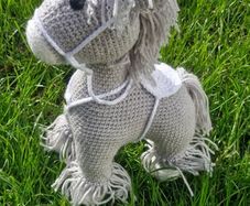 Handmade Crochet Horse Plushie - Grey, 37cm