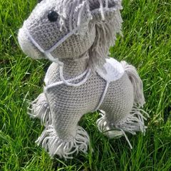 Handmade Crochet Horse Plushie - Grey, 37cm
