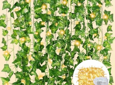 12 Pack 120 LEDs Artificial Ivy Garland,Fake Ivy Garland Vines Green Leaves Hanging Vine Fake Plants with String Lights for Wedding Party Garden Wall Decoration