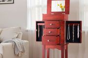 Jewelry Cabinet Standing Wood Jewelry Storage Chest with 3 Drawers, Flip Top Mirror