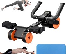 Ab Roller Elbow Support with Mat and Timer, Automatic Rebound Abdominal Wheel Roller, Abs Roller Wheel Workout Stomach Exercise Equipment for Home Gym Use, Fitness Accessories for Men and Women