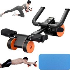 Ab Roller Elbow Support with Mat and Timer, Automatic Rebound Abdominal Wheel Roller, Abs Roller Wheel Workout Stomach Exercise Equipment for Home Gym Use, Fitness Accessories for Men and Women