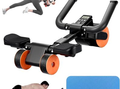 Ab Roller Elbow Support with Mat and Timer, Automatic Rebound Abdominal Wheel Roller, Abs Roller Wheel Workout Stomach Exercise Equipment for Home Gym Use, Fitness Accessories for Men and Women