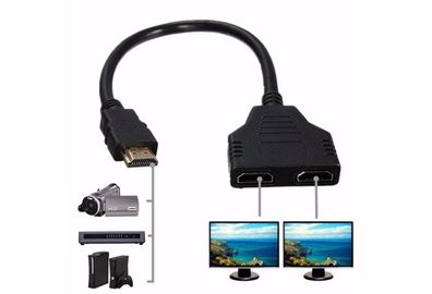 HDMI Splitter Cable 1 Male to Dual HDMI 2 Female Y Splitter Adapter Converter in HDMI HD LED LCD TV 30CM