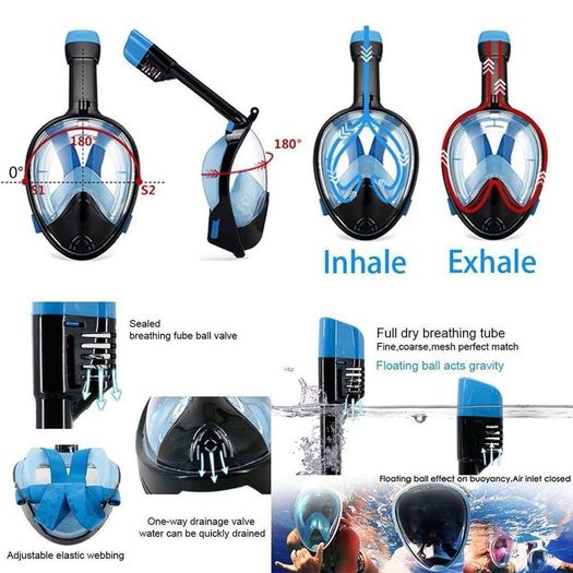 Snorkel Mask Full View 180 Degree Full Face Snorkeling Snorkel Masks Diving Mask Adult and Child Safety Diving with Action Camera Slot