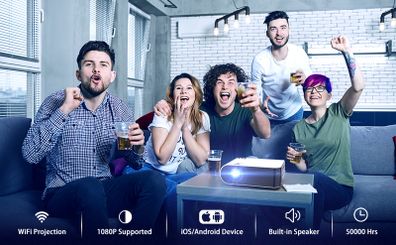 Mini Projector, Portable Beamer for Full HD 1080P Home Cinema.