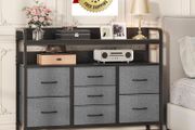 7-Drawer Fabric Chest Of Drawers for Bedroom - 4 Large and 3 Small Drawers with Handles, Storage Organizer with Open Shelf &amp; Sturdy Metal Frame, Ideal for Living Room/Entryway (Deep Gray)