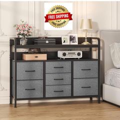 7-Drawer Fabric Chest Of Drawers for Bedroom - 4 Large and 3 Small Drawers with Handles, Storage Organizer with Open Shelf & Sturdy Metal Frame, Ideal for Living Room/Entryway (Deep Gray)