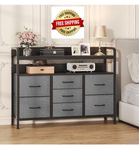 7-Drawer Fabric Chest Of Drawers for Bedroom - 4 Large and 3 Small Drawers with Handles, Storage Organizer with Open Shelf & Sturdy Metal Frame, Ideal for Living Room/Entryway (Deep Gray)