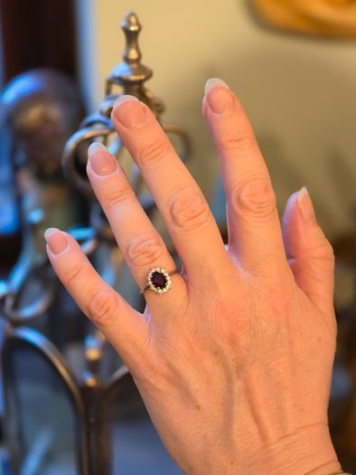 Vintage 925 Sterling Silver Amethyst & CZ Halo Ring