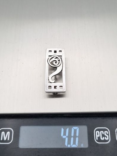 Vintage 925 Sterling Silver Mackintosh Style Geometric Scroll Brooch