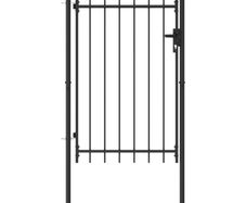 Fence Gate Single Door with Arched Top Steel 1x1.5 m Black